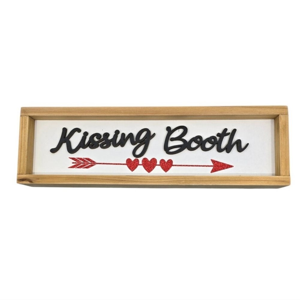 Valentine's Day Decor Set Kissing Booth Sign & Hearts on a Stick NEW